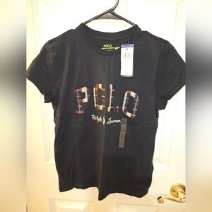 Ralph Lauren Black Tee with Plaid POLO Logo